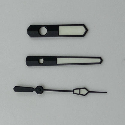 Black trim green lume watch hands designed for NH35, NH36, 7S26, 7S36, 4R35, 4R36 movements.