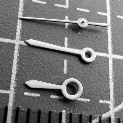 6mm No Lume white watch hands set by Epson TMI for quartz movement VJ22, precise fit.