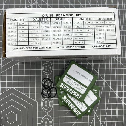 Kit de joints toriques étanches pour fond de montre, épaisseur 1,0 mm, 52 tailles, 260 pièces