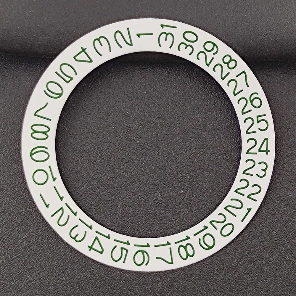 White background green date wheel overlay for NH35 NH36 watch movement, precise fit and vibrant color.