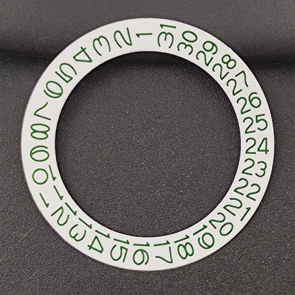 White background green date wheel overlay for NH35 NH36 watch movement, precise fit and vibrant color.