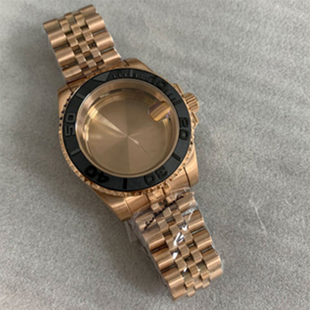 40MM sapphire glass watch case with strap, compatible with NH35/NH36 movement, durable and sleek accessory.