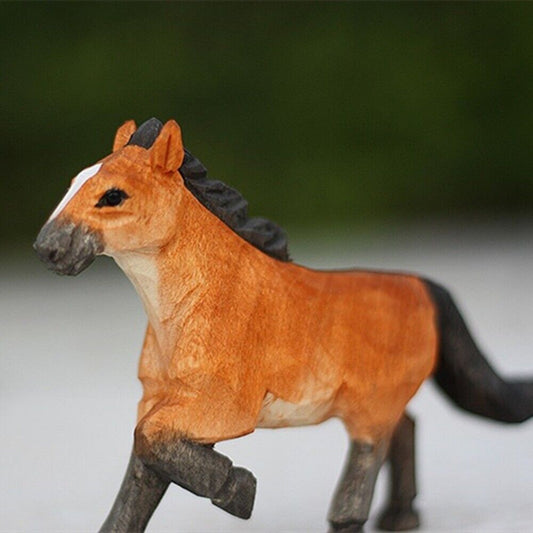 Handmade Little Horse wooden figurine, detailed collectible sculpture for home decor.