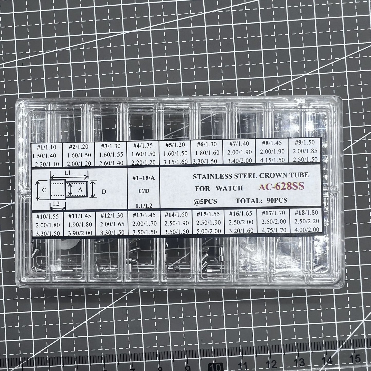 90PCS/Box AC-628SS-5 Stainless Steel Watch Crown Tube 1.5mm-2.5mm Diameter