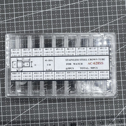 90PCS/Box AC-628SS-5 Stainless Steel Watch Crown Tube 1.5mm-2.5mm Diameter