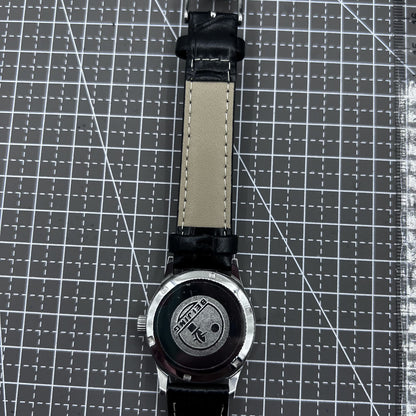 Beijing 31mm mechanical watch with black double rhomb strap, silver case, and classic three-hand design.