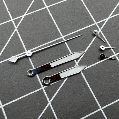 Silver and white luminous watch hands, 14.5mm, compatible with VD53 VD54 VD57 movements.