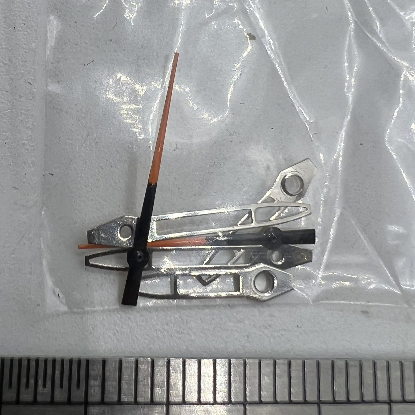 Silver hollow arrow 13mm watch hands with silver trim, compatible with Miyota 2315, 2035, 2036, 2115, 2305 movements.