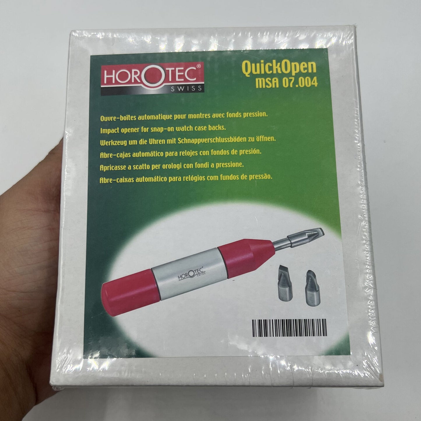 Swiss Made Horotec MSA07.004 automatic watch case opener for precise watch repairs and maintenance.
