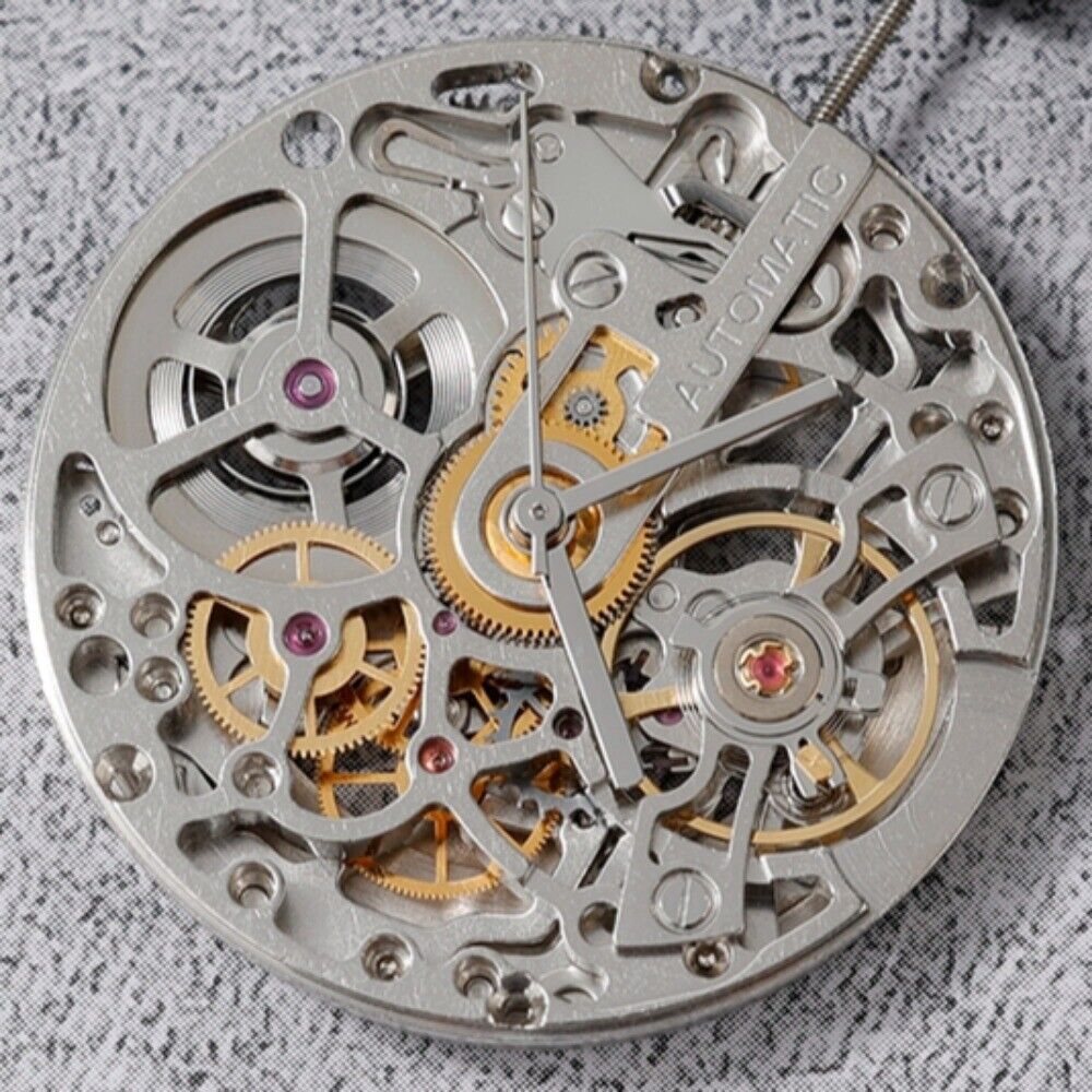 China Made 24 Jewels SL-2201C watch with hollow dial, automatic mechanical movement, and three hands design.