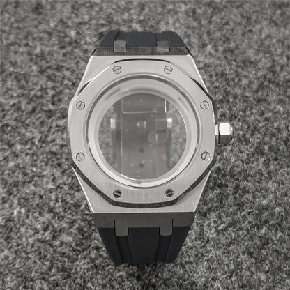 Boîtier de montre en verre saphir 41 mm + bracelet pour montre NH35/NH36 avec bracelet en caoutchouc 