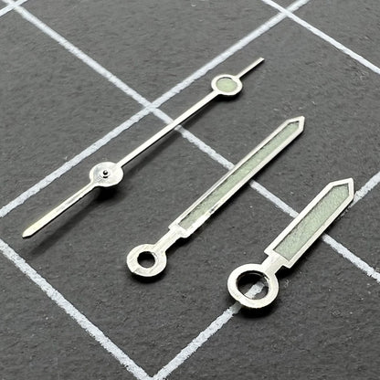 Aiguilles de montre lumineuses vertes avec garniture argentée de 11 mm pour mouvement Miyota 1M12