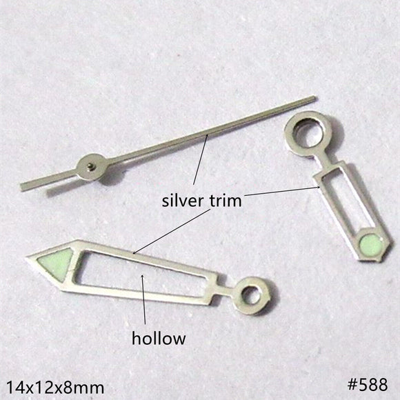 14mm Hollow Silver Trim Green Lume Watch Hands Set for Miyota 2035 2115 2105