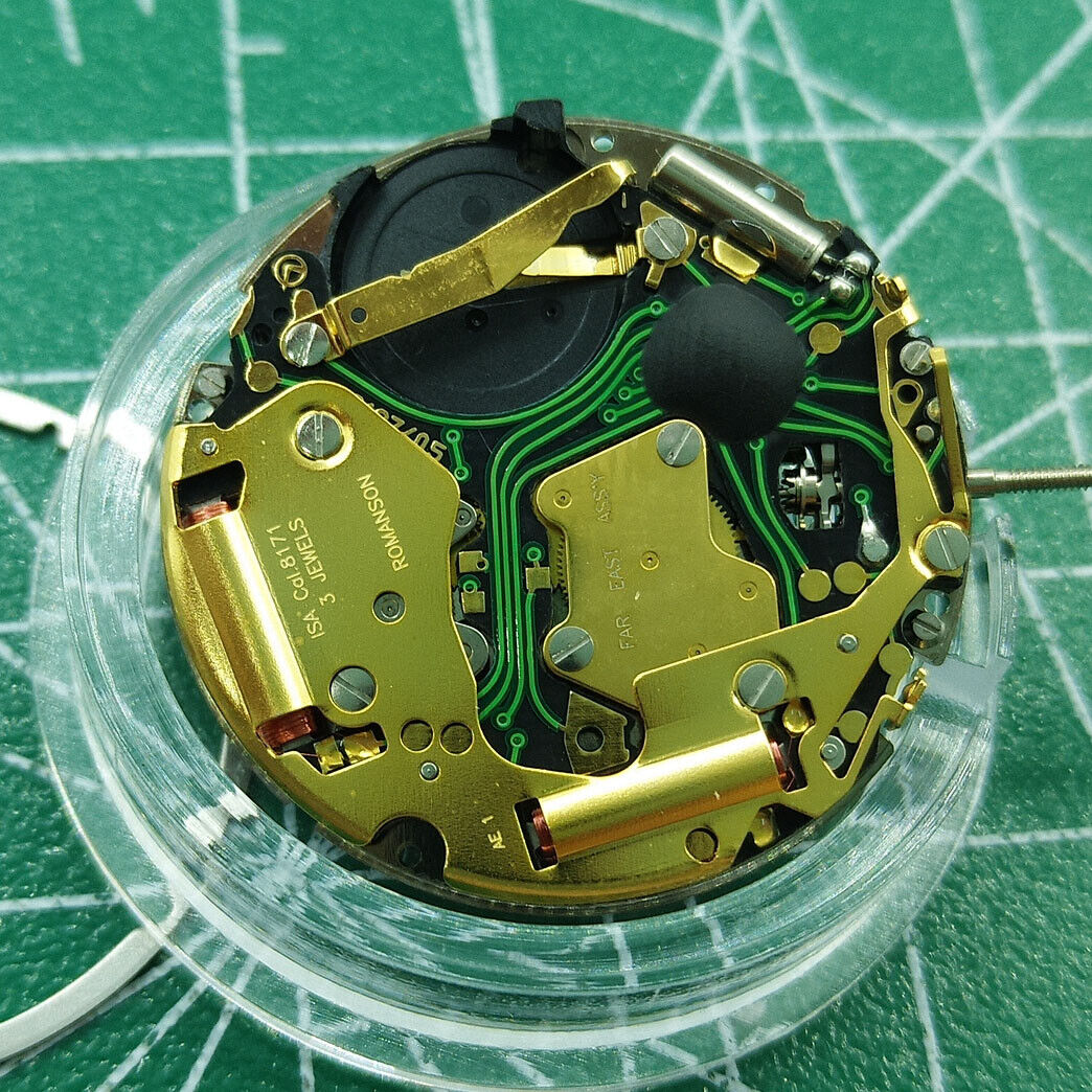 Swiss Made ISA 8171 quartz watch movement with date display at 4 o'clock, multifunctional features for watch repairs and upgrades.