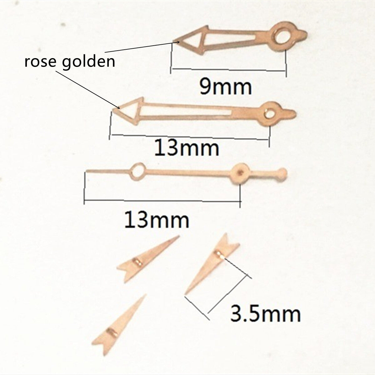Roségoldene, pfeilförmige 13-mm-Uhrzeiger für Miyota OS10 OS20 OS60 OS80
