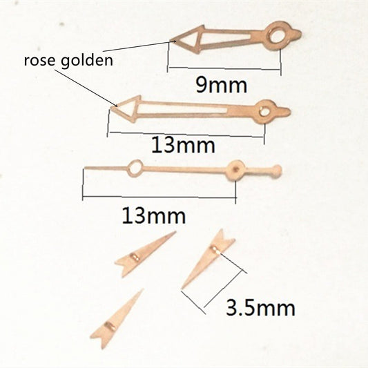 Aiguilles de montre en forme de flèche rose doré 13 mm pour Miyota OS10 OS20 OS60 OS80