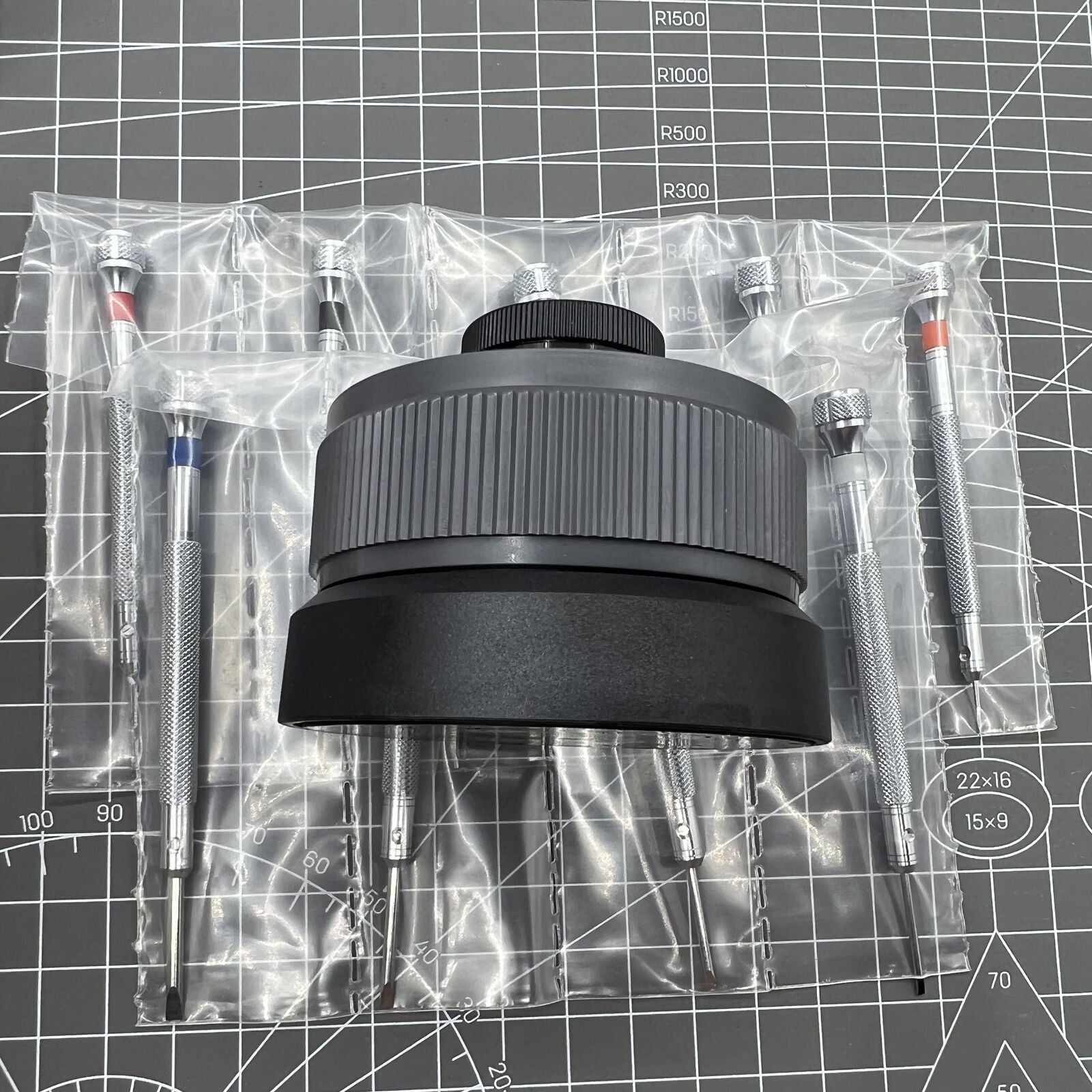 Bergeon 5970 Swiss Made rotating tool with 9 precision screwdrivers for detailed watch repairs.