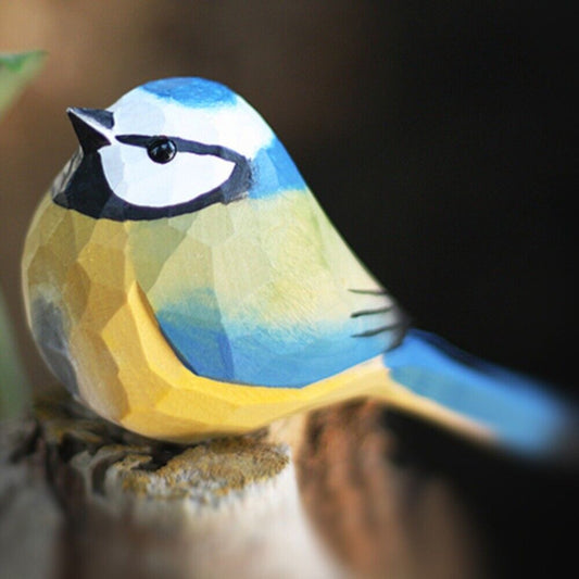 Handcrafted Blue Tit wooden figurine, charming d�cor for nature lovers and collectors.
