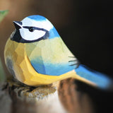 New Cute Handmade Blue Tit Wooden Figurine Sculpture Decorative Artwork