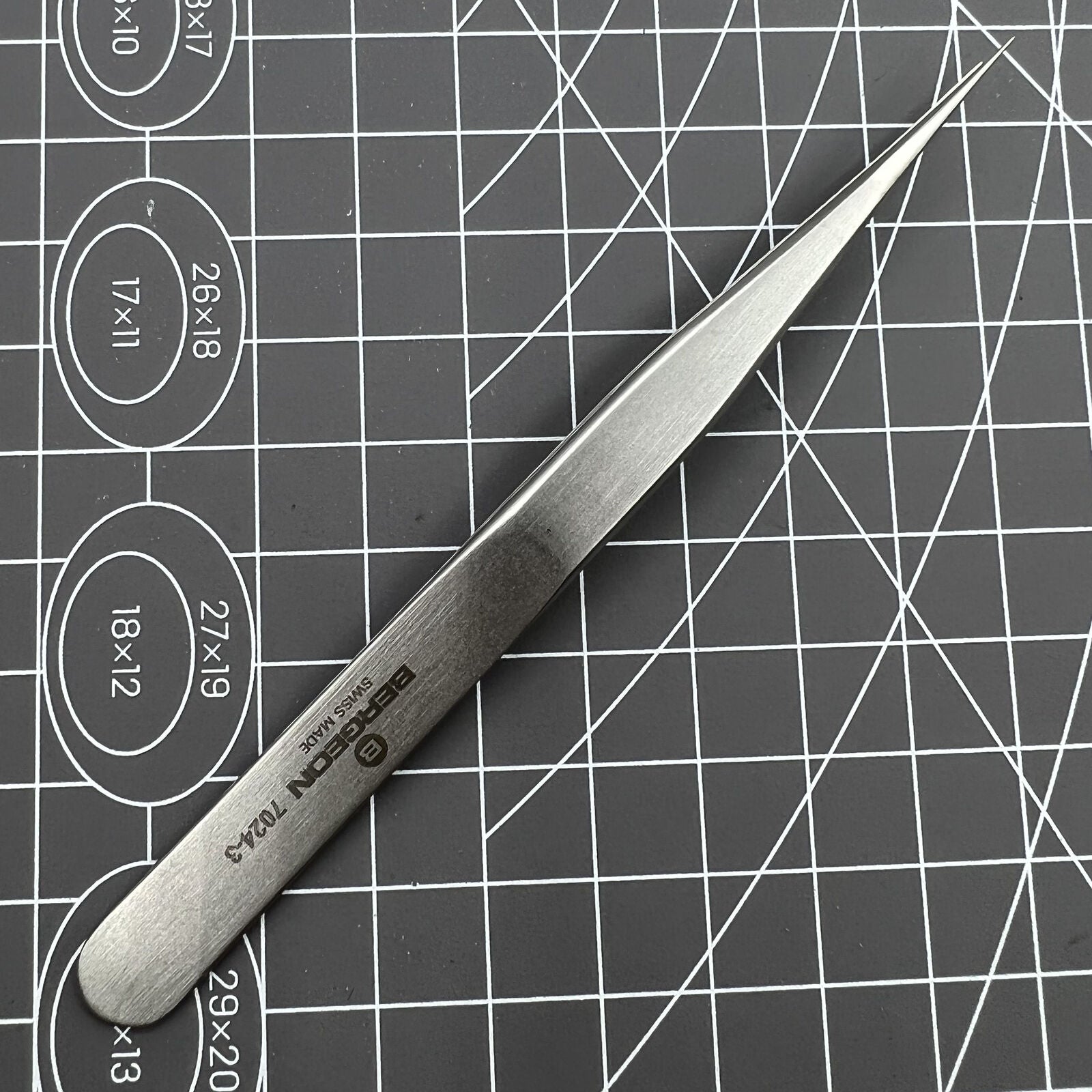 Swiss Made Bergeon 7024-3 anti-magnetic tweezers, 120mm precision tool for watch repair.