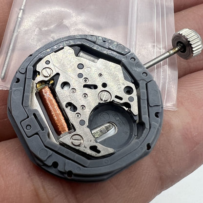 Miyota 6M17 quartz watch movement with 3 hands, precise Japanese craftsmanship for accurate repairs.