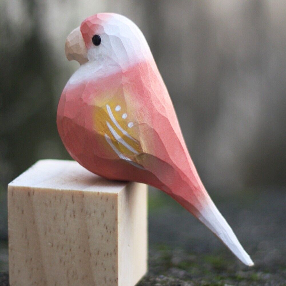 Handmade set of 3 cloud spotted parrot wooden sculptures, ideal decorative artwork for home decor.