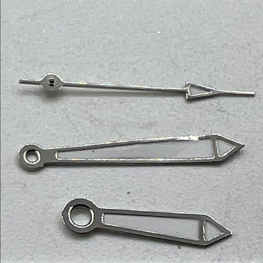 Silver-trimmed watch hands with green lume, 13mm, compatible with Miyota 2315 2035 2036 2115 2305 movements.