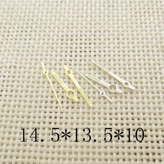 Golden luminous watch hands set for ETA 2824, 2836, 2834 movements, perfect for precision repairs.