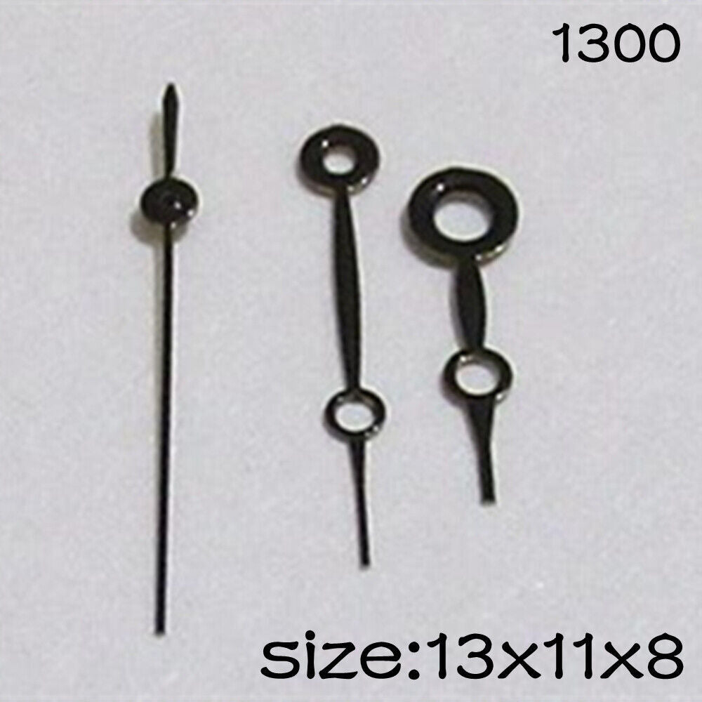 Black watch hands set by NO.1300 for Miyota 2035 movement, lengths 13mm, 11mm, 8mm.