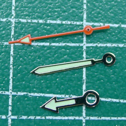Wholesale Arrow Shape Green Luminous Watch Hands for Miyota 2035, bright glow for easy time reading in low light.