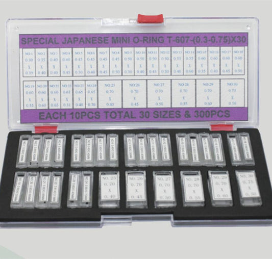300pcs 30 Sizes 0.3-0.75mm Japan Waterproof Mini O-ring Kit for Watch Crown Seal