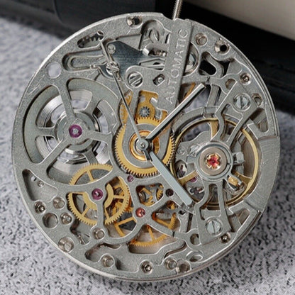 China Made 24 Jewels SL-2201C watch with hollow dial, automatic mechanical movement, and three hands design.