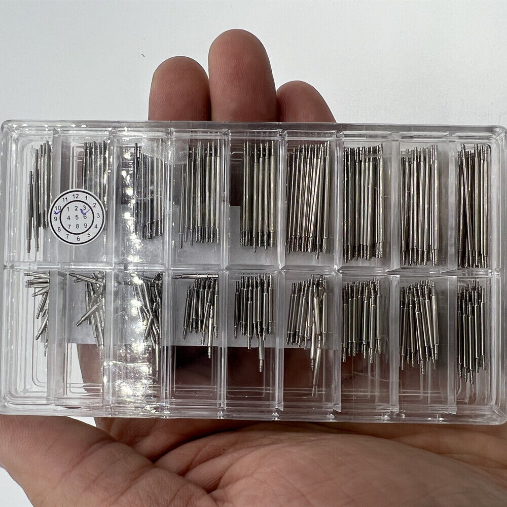 Double flange stainless steel watch spring bars, 1.2mm diameter, 18 sizes, 360PCS kit for watch repairs.
