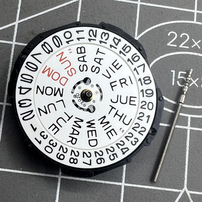 Epson PC33 movement with double calendar, date display at 3 o'clock, for Japan-made watches.