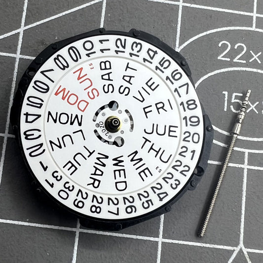 Epson PC33 movement with double calendar, date display at 3 o'clock, for Japan-made watches.