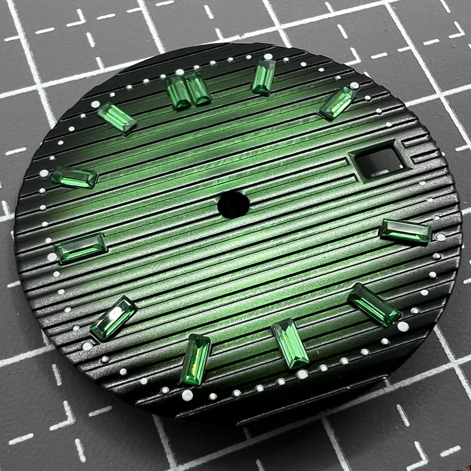 Green 29.8mm imitation gemstone watch dial for NH35 movement, elegant nail design.