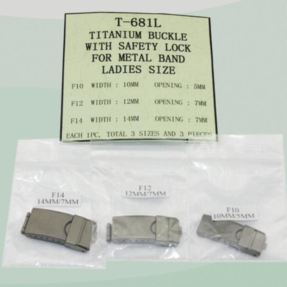 Set of 3 titanium watch buckles 10-14MM with safety lock, durable metal bands for ladies