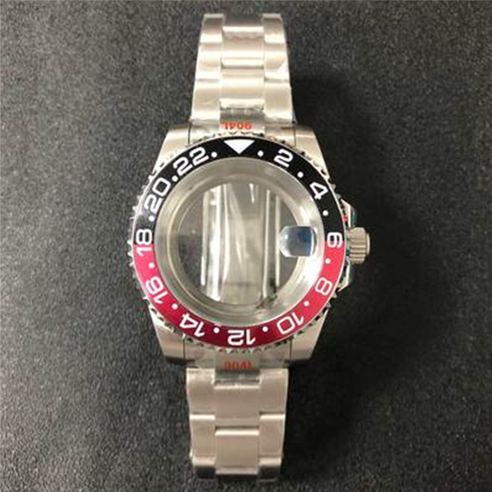 Transparent 40MM sapphire glass watch case with strap for NH35/NH36, premium quality in vibrant colors.