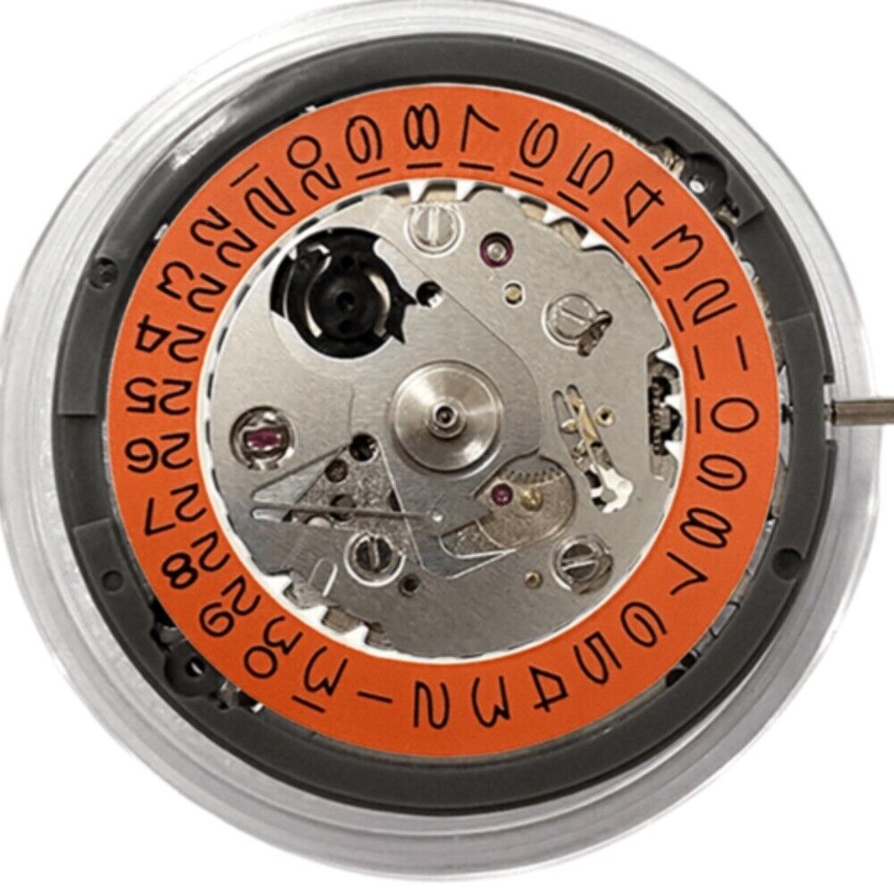 Japan NH35 watch movement with vintage orange date wheel, 24 jewels mechanical precision for watch accessories.