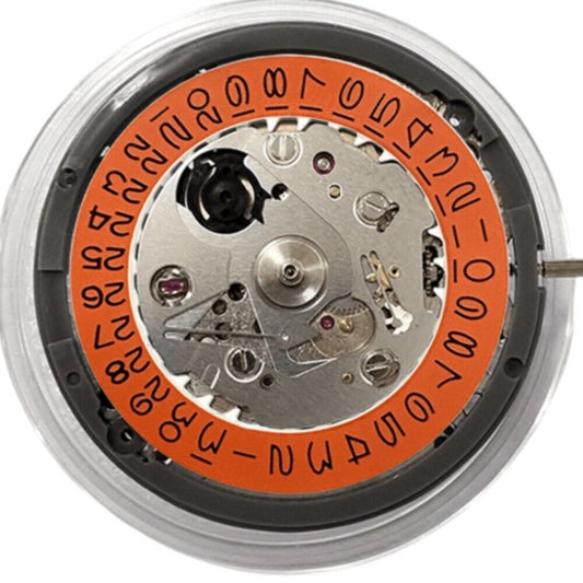 Japan NH35 watch movement with vintage orange date wheel, 24 jewels mechanical precision for watch accessories.