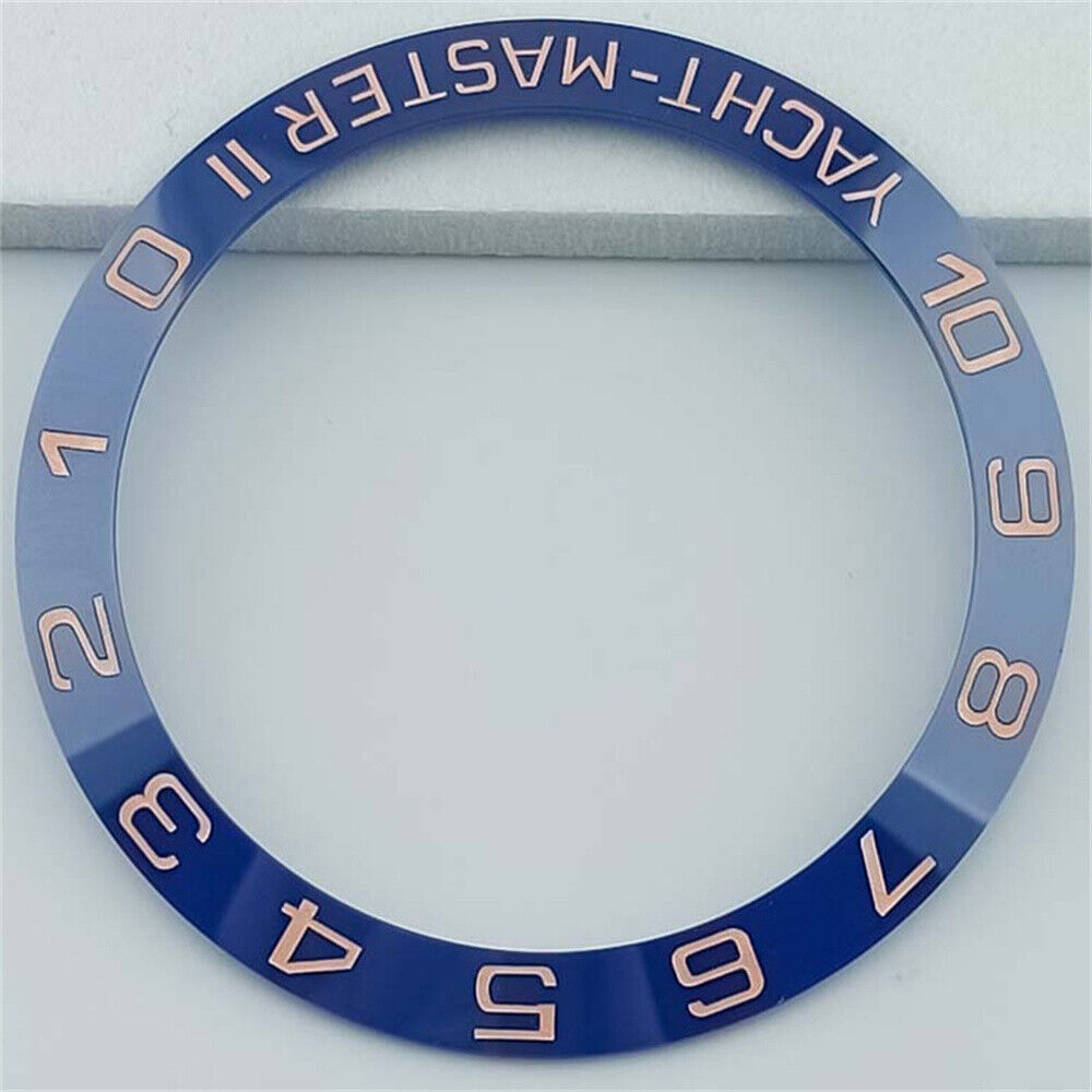 Rose gold 38mm ceramic bezel ring with blue slope design for Yacht Master watches, enhancing luxury and style.