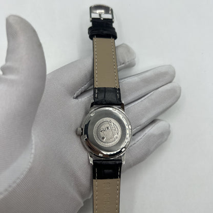Beijing 36mm Double Rhomb silver watch with manual movement and sleek silver hour markers.