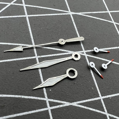 Red and white luminous small second watch hands for Miyota OS series, perfect for precise timekeeping.