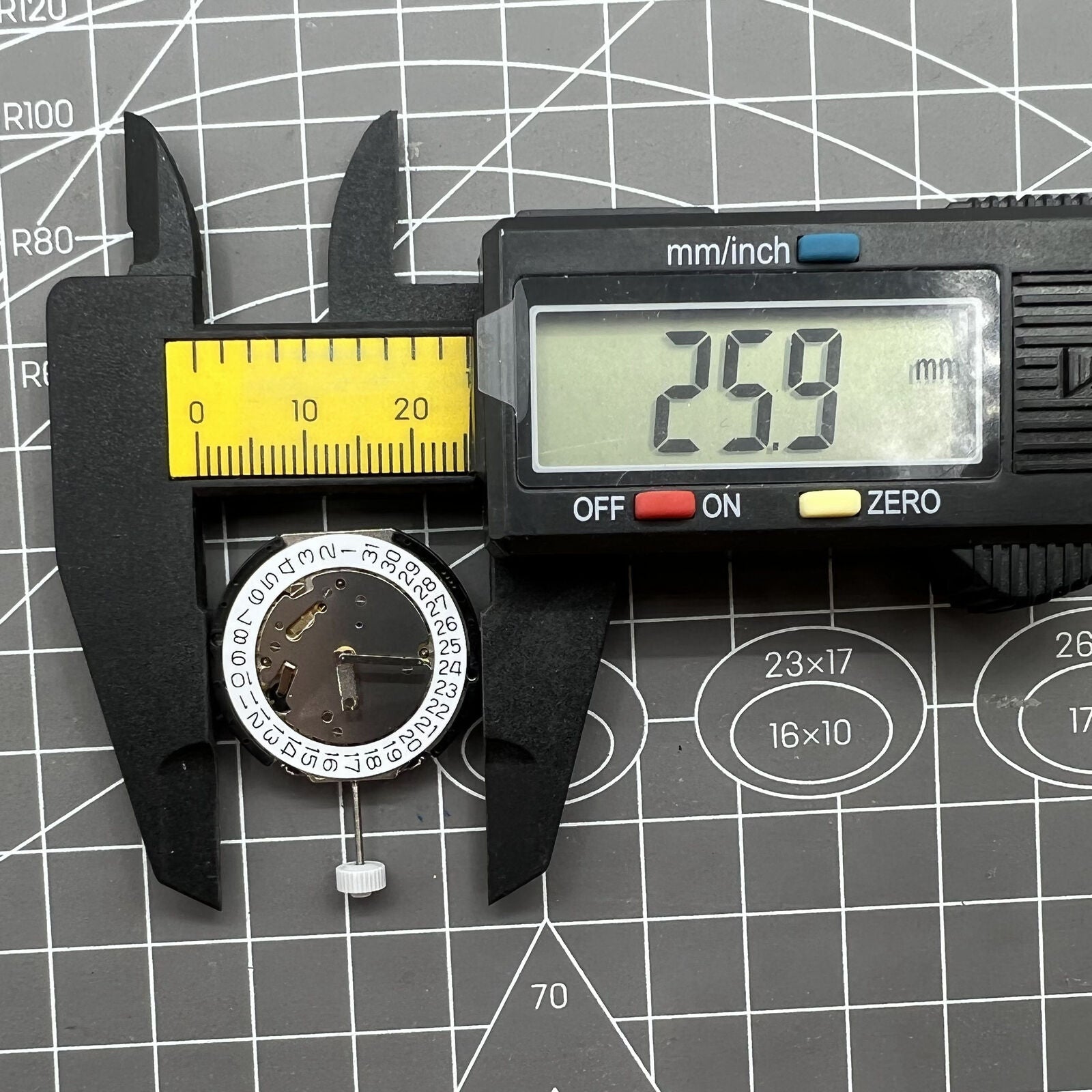 Close-up of Swiss Made Ronda 3540D quartz watch movement, ensuring precise timekeeping for luxury watches.