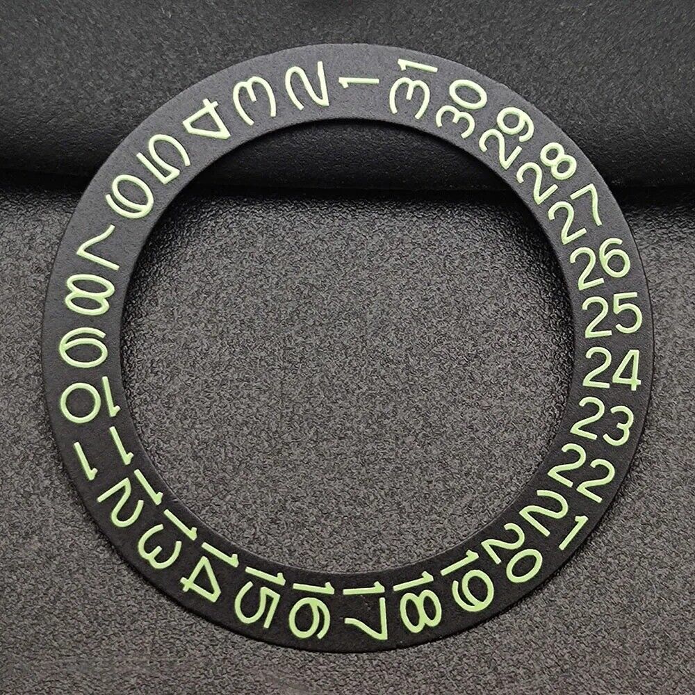 Black background watch date disk overlay with green characters for NH35 NH36 movements.