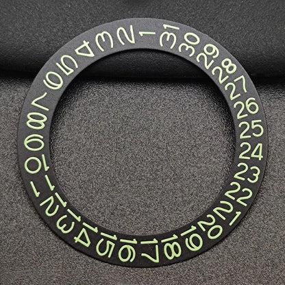 Black background watch date disk overlay with green characters for NH35 NH36 movements.