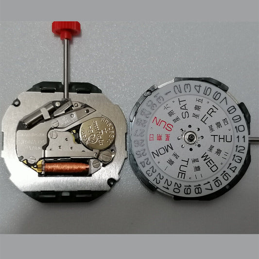 Quartz Movement Miyota 2105 with 3 Hands and Day Date, designed for precise watch repairs and upgrades.