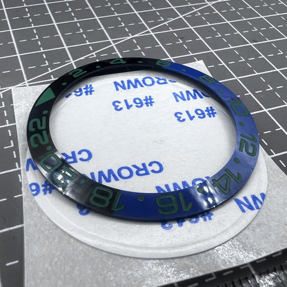 38mm Keramik Uhr Lünette Slope Blau + Schwarz Ring Grüne Schrift GMT für SUB 