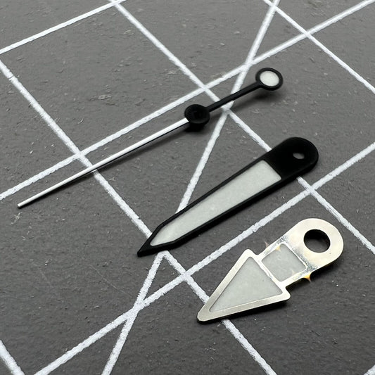Green luminous watch hands set for NH35A/NH36A/4R36 movement, sizes 8.5/12.5mm by A9 brand.