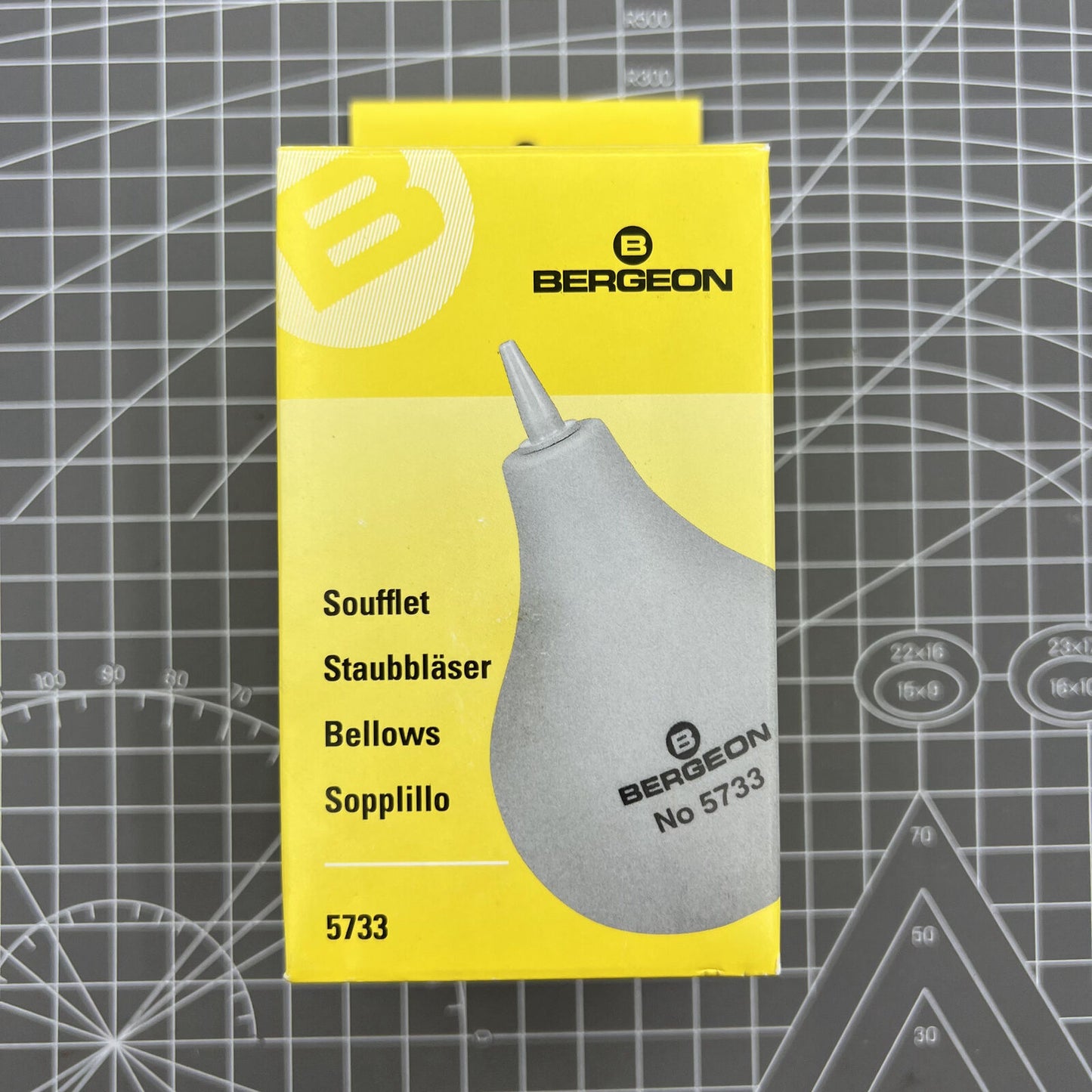 Swiss Made Bergeon 5733 rubber dust blower for cleaning watches and watchmaker tools.